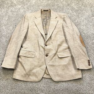 VTG Adams Row Blazer Adult 42R Beige Wool Herringbone Sport Coat Jacket USA 80s